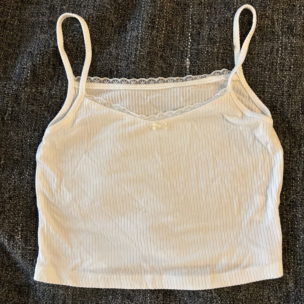 Lace Trim Camisole Tank in White
